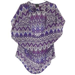 Torrid Swim Cover Up Womens 4 Purple Geometric Boho Front Bow Sheer Chiffon Top